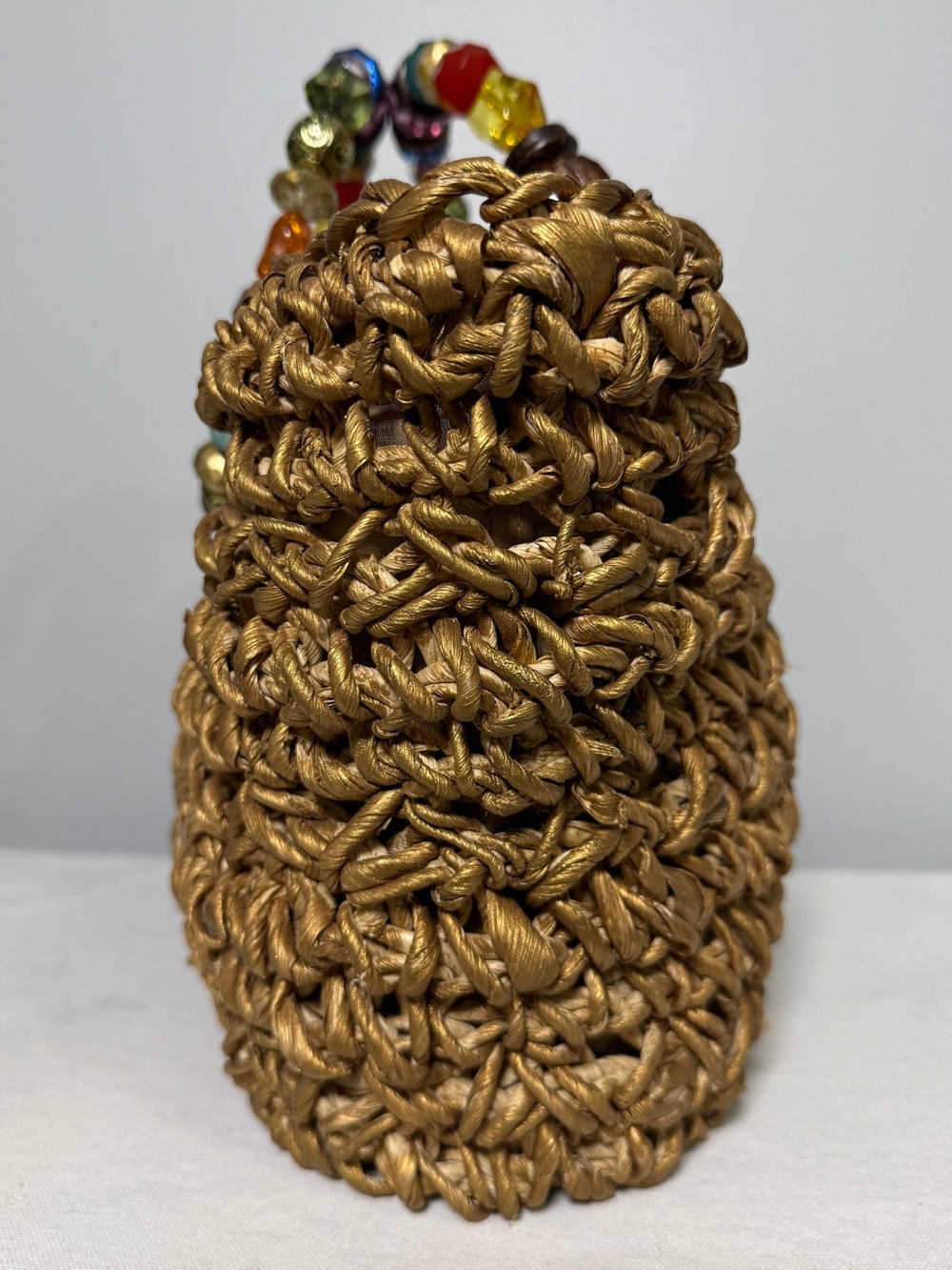 Capelli Straworld Gold Woven Top Bead-Handle Tote Bag Vintage - Picture 6 of 16